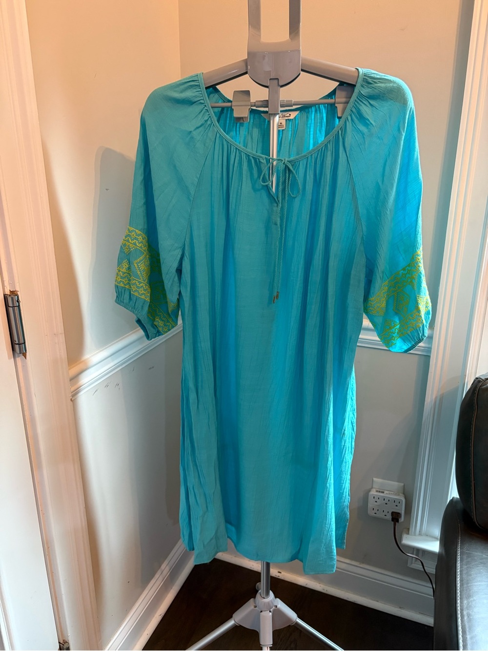 The Pioneer Woman Turquoise Tunic Dress with Lime Embroidery